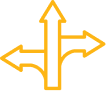 Illustration of three yellow arrows pointing left, straight, and right to represent different options.